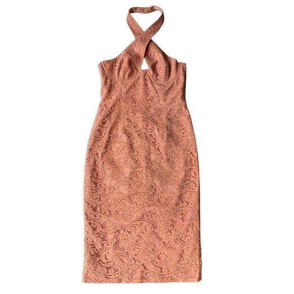 Bardot Riveria Lace Corset Bodycon Halter Dress In Rust Orange/Peach Size 8 - Picture 6 of 11